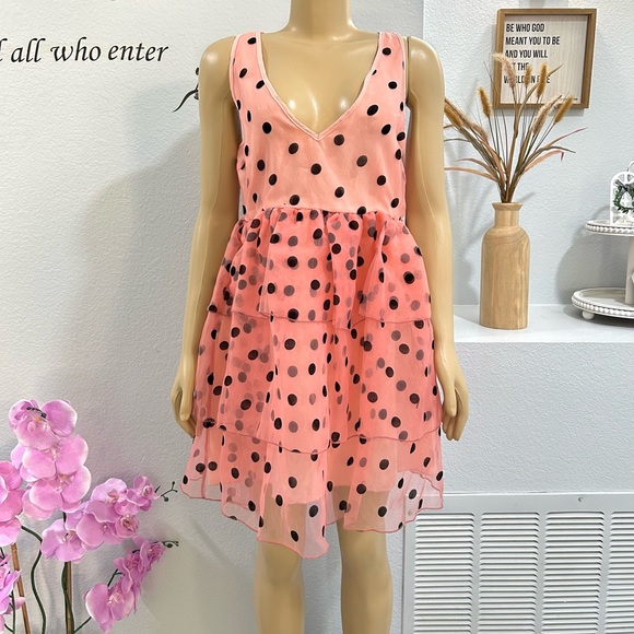 Dusty Daze Pink & Black Polka Dot Dress Womens Size L Large Sleeveless Tutu - Picture 1 of 8